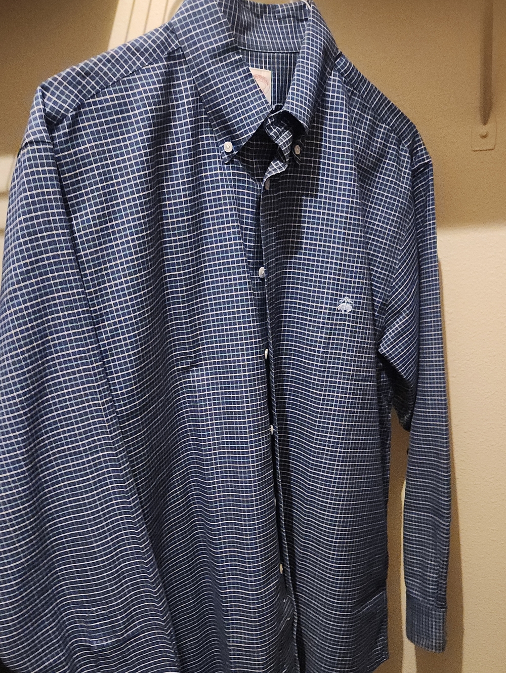 Brooks Brothers Navy and White Grid Button-Down Dress Shirt